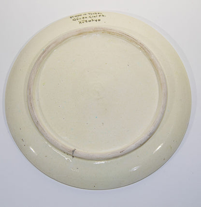 Vintage Turkish Kütahya Polychrome Ceramic Calligraphy Wall Platter Signed 1950s