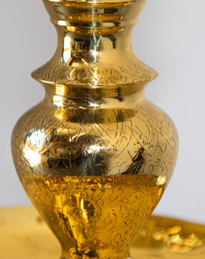 Vintage Polished Brass Moroccan Pillar Candle Holder