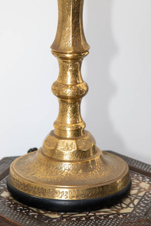 Vintage Polished Etched Solid Brass Candle Holder Table Lamp India
