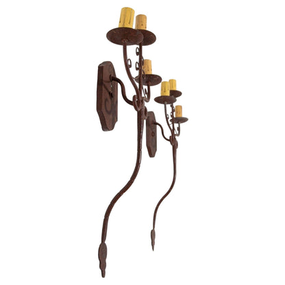 Pair of Vintage Spanish Revival Wrought-Iron Three-Light Wall Sconces — detail view 9