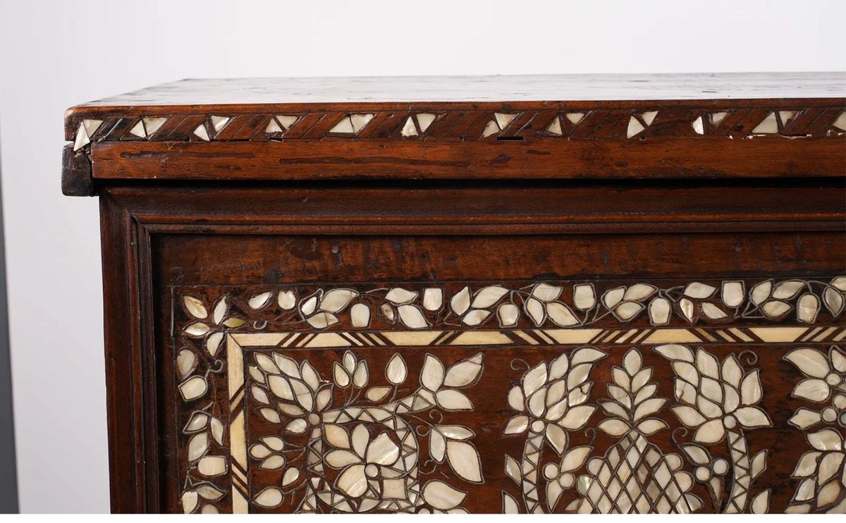 Large 19th-Century Ottoman Levantine Mother-of-Pearl Inlaid Dowry Chest