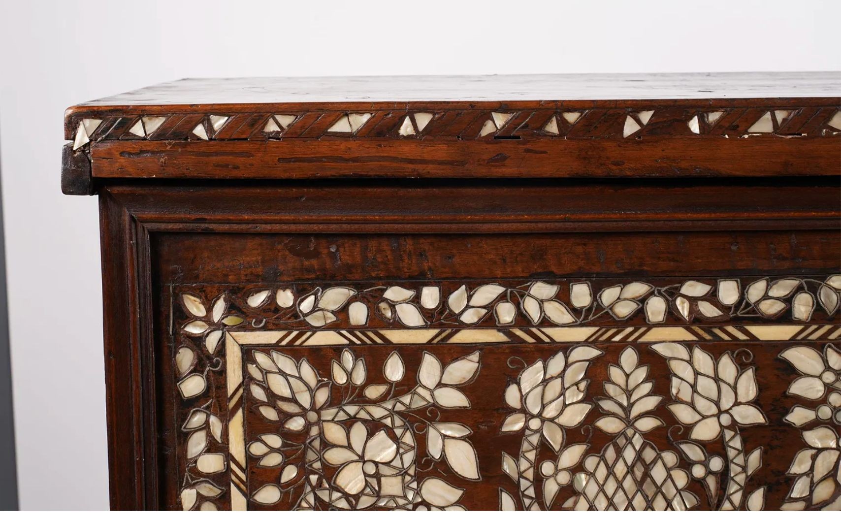 Antique Syrian Mother of Pearl Inlay Wedding Trunk