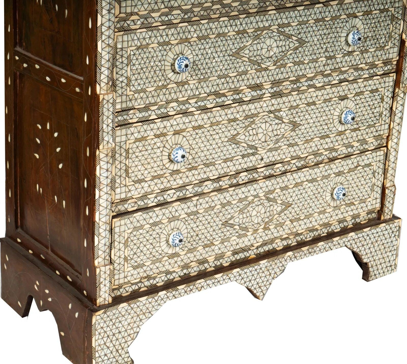 Antique Middle Eastern Mother-of-Pearl Inlaid Marble-Top Chest of Drawers