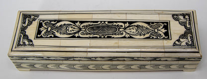 Moorish Islamic Mughal Raj Decorative Vizagapatam Carved Bone Jewelry Box India