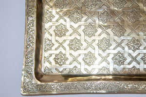 1940s Moroccan Brass Tray Rectangular Shape Polished Gold Brass Serving Platter