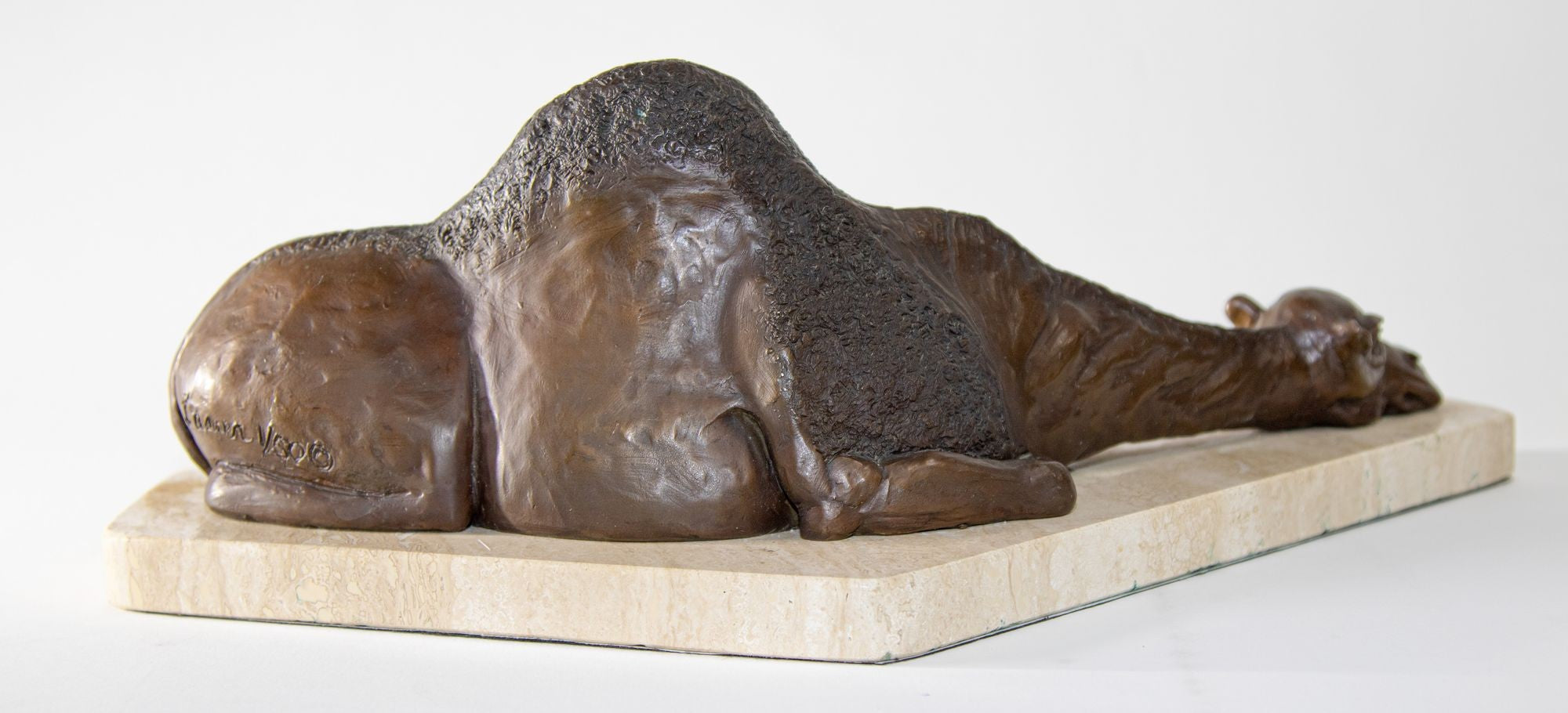 Bronze Resting Camel Sculpture on Marble Stand French School