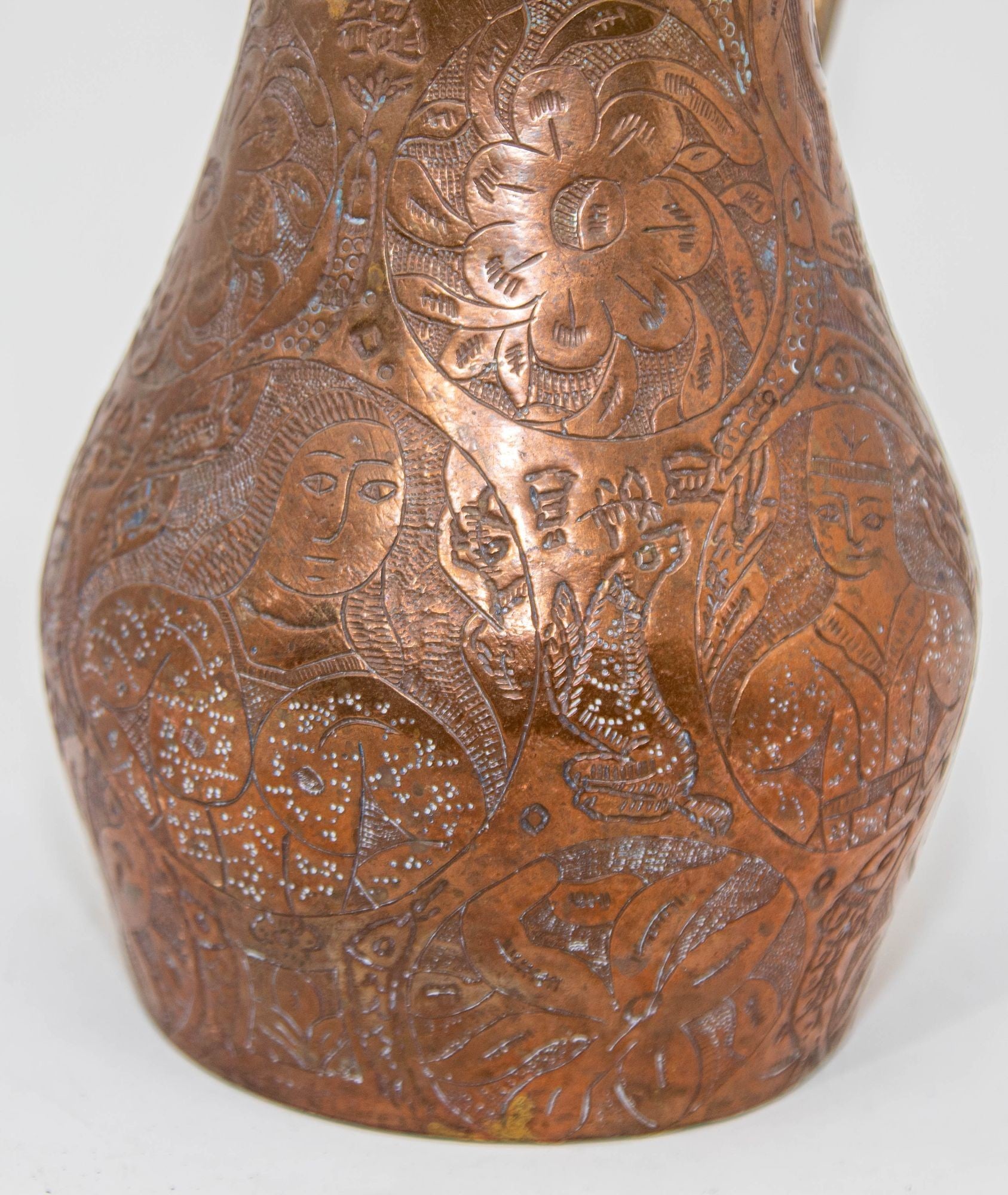 Islamic Persian Copper Pitcher Antique 19th Century Middle Eastern Ewer