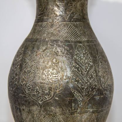 19th Century Persian Qajar Engraved Tinned Copper Ewer Pitcher