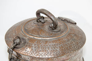Antique South Asian Round Copper Bronze Box with Lid from India 19th C.