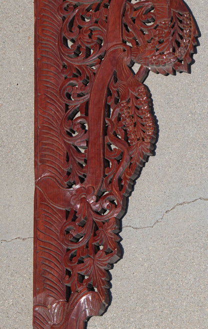 Antique Hand-Carved Teak Wood Arched Asian Wall Panel, Moorish Design, 1940