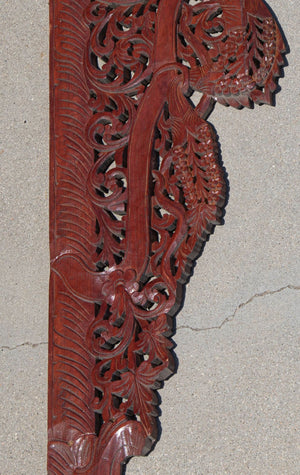 Asian Hand-Carved Wooden Architectural Arched Wall Door Panel