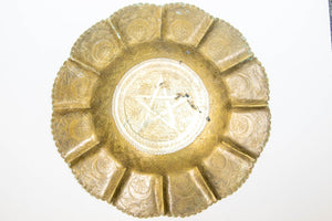 1950s Moroccan Brass Tray with Star and Moon Pattern 13 in. Diameter