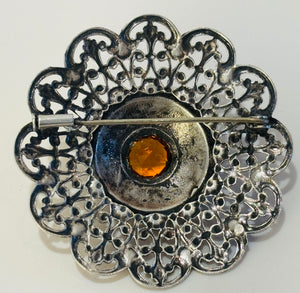 Ottoman Style Turkish Silver Brooch or Veil Pin with Moorish Filigree Lace