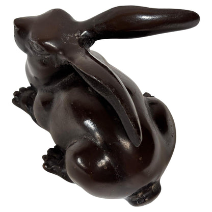 Mid-20th Century Japanese Hand Cast Bronze Rabbit Sculpture — Japan