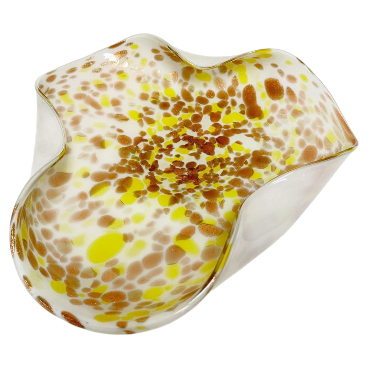 Large Murano Gold Aventurine Art Glass Bowl Flower Form Italy 1950s — main image