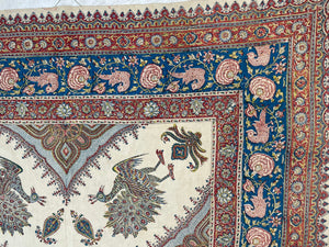 Large Isfahan Ghalamkar Persian Paisley Textile Block Printed 1950s