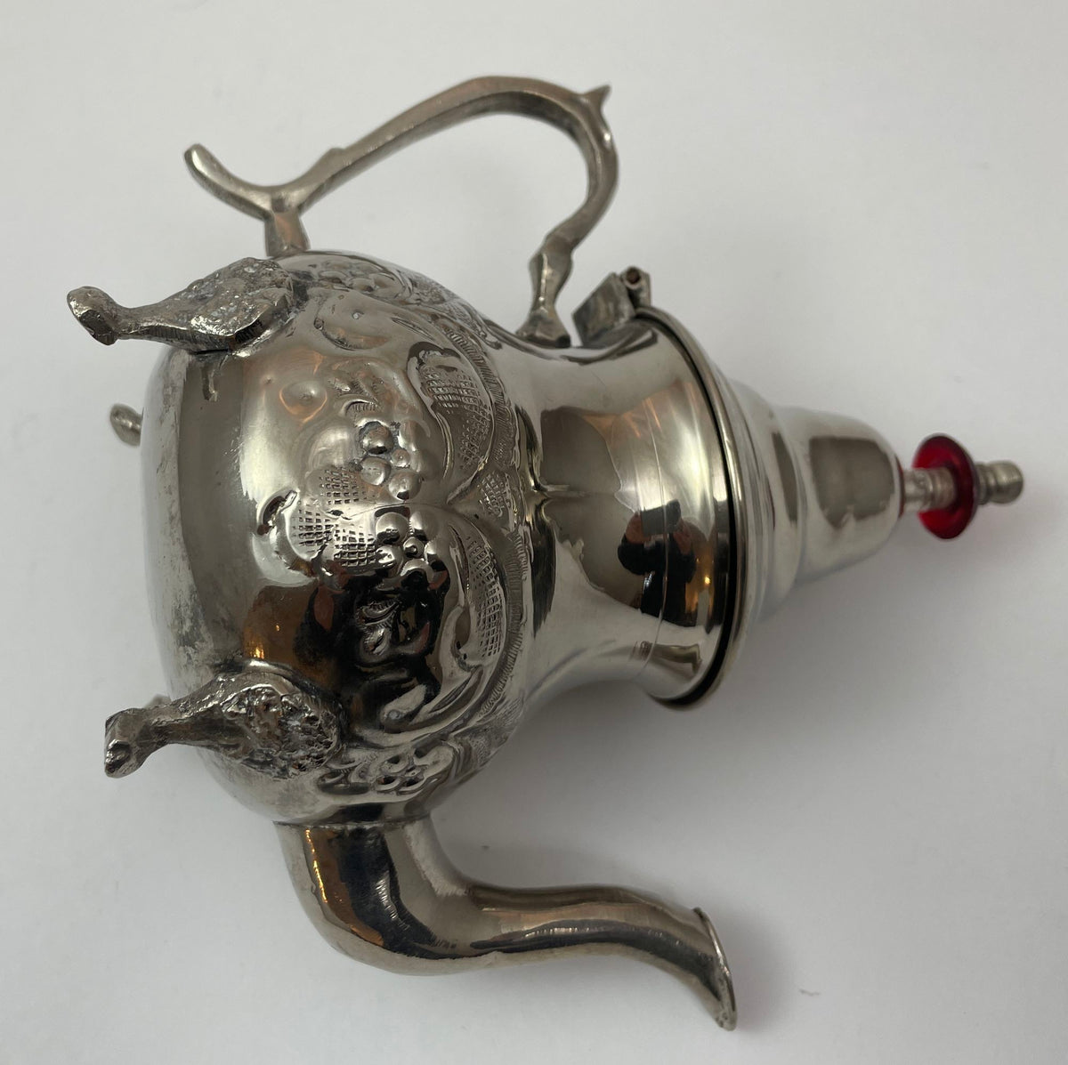Vintage Moroccan Silver Plated Tea Pot, Handcrafted Islamic Style