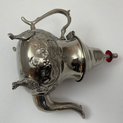 Vintage Moroccan Silver Plated Tea Pot, Handcrafted Islamic Style