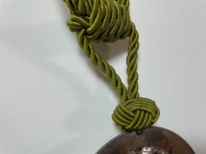 Large Moroccan Silk Handmade Tassel Passementerie Curtain Tieback in Olive Green