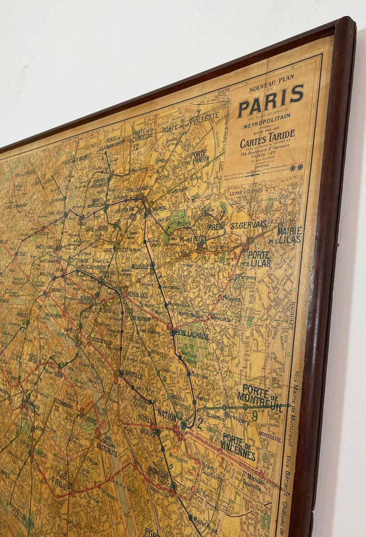 Vintage Paris Metro Map Print, Framed Mid-20th Century Artwork — additional view 8