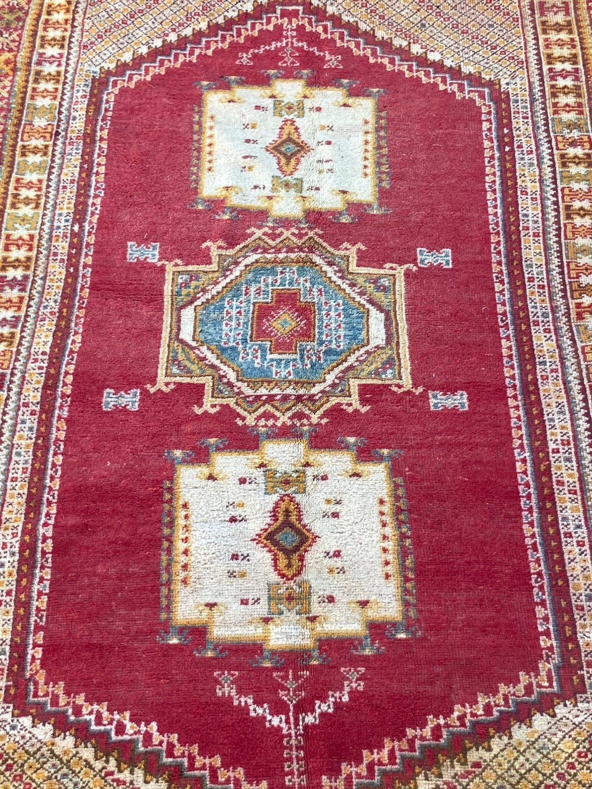 Vintage Moroccan Boujad Tribal Rug, Hand-Woven Wool by Berber Artisans