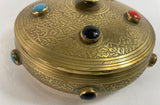 Vintage Moroccan Jewelled Trinket Brass Round Box with Beads