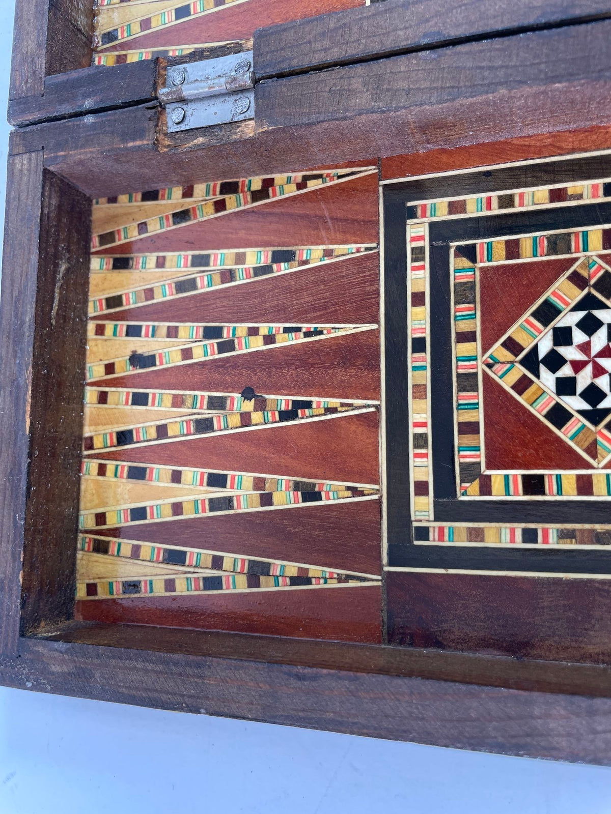 Middle Eastern Mosaic Inlaid Marquetry Box, Vintage Game Chest, 1950