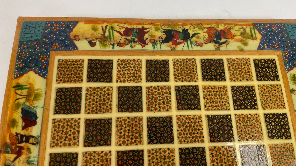 Vintage Persian Micro Mosaic Chess Box, Handcrafted Fruitwood, 1950s