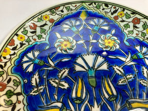 Turkish Ceramic Plate with Hand-painted Iznik Floral Design 1950s