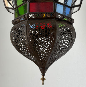 Moroccan Moorish Large Hanging Light Fixture Colored Glass Lantern