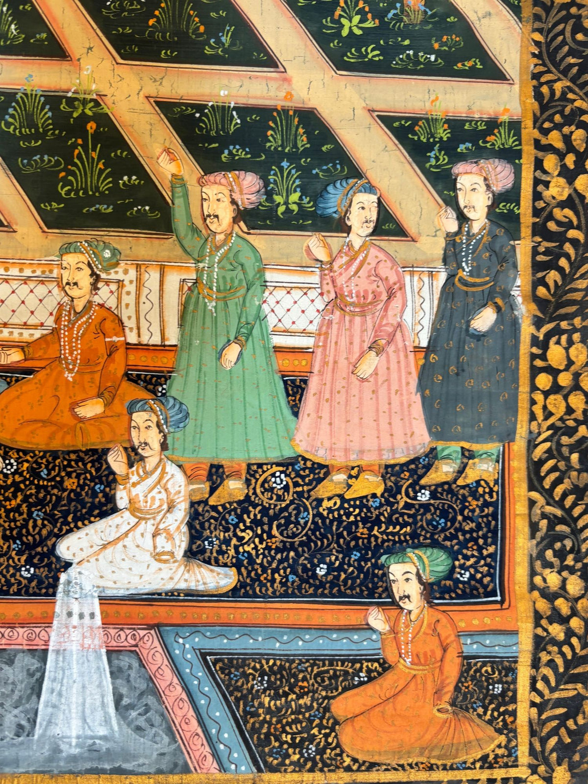 Mughal Court Scene on Silk After a 19th Century Indo-Persian Palace Painting