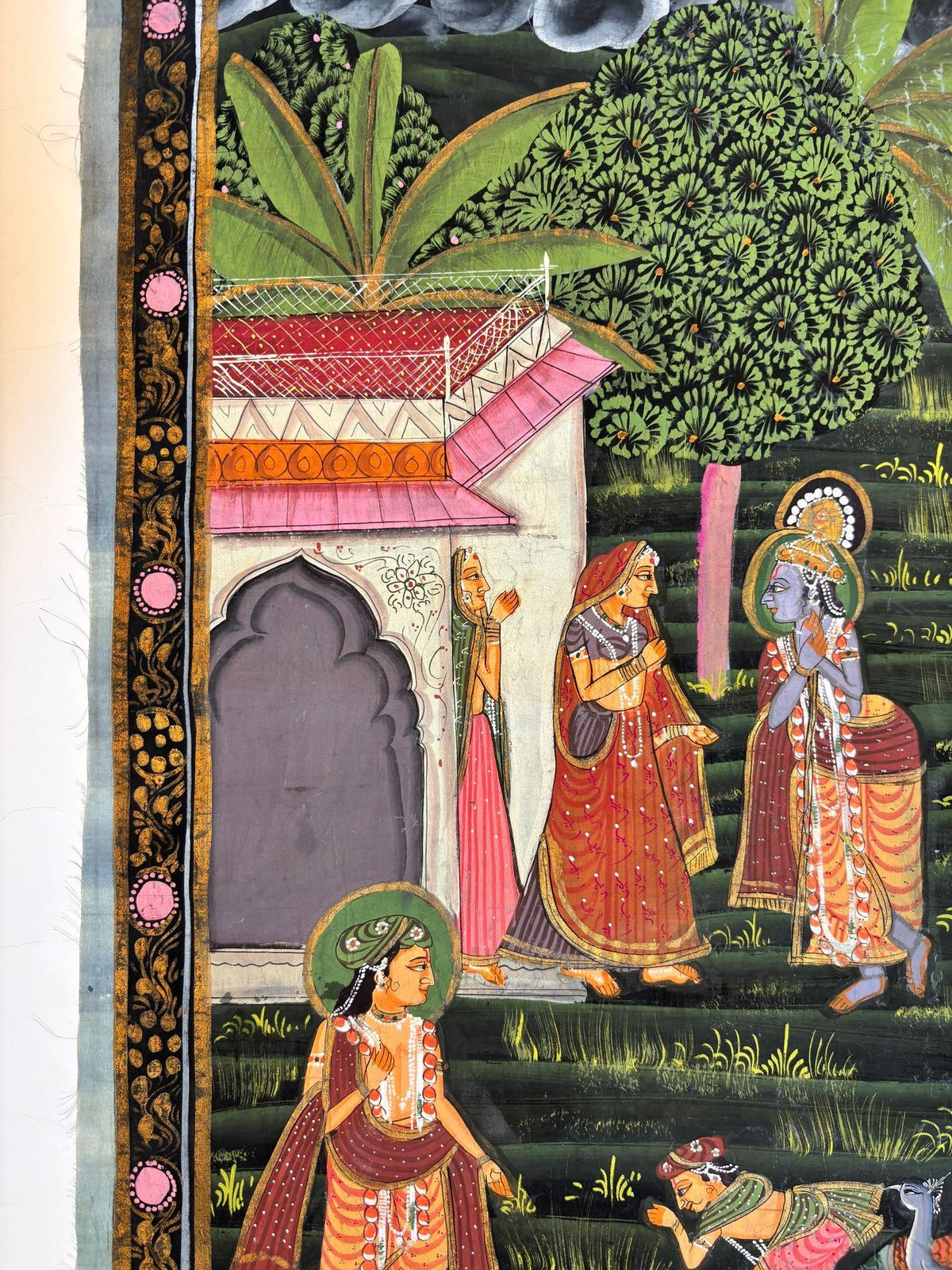Vintage Rajasthani Krishna & Gopis Gouache and Gold Painting on Cloth — additional view 9
