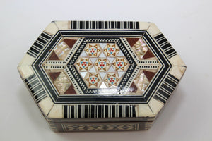 Moorish White hexagonal Box with Inlaid Mosaic Marquetry