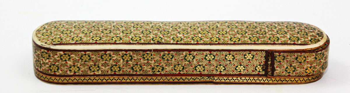 Antique Khatam Wooden Pen Box, Handcrafted Islamic Design, 1930s