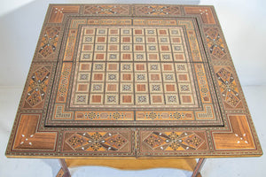 Moroccan Inlaid Card Chess Backgammon Game Table 1950