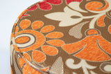 Vintage Moroccan Round Pouf Ottoman in 1970s Psychedelic Floral Velvet