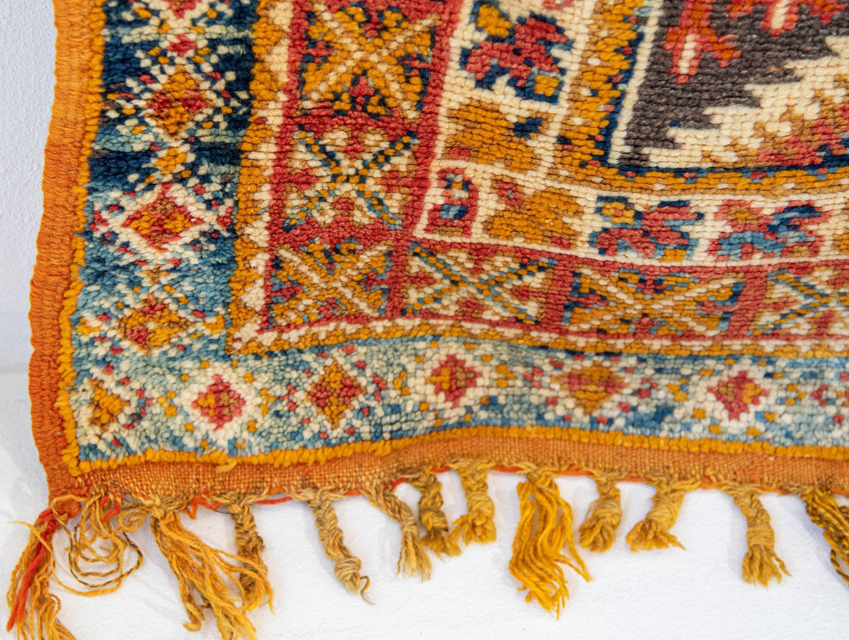 Vintage Moroccan Boujad Berber Rug, Hand-Knotted Wool, Folk Art, 1960s