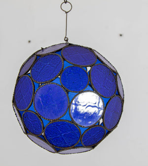 Vintage Moroccan Royal Blue Moorish Glass Orb Glass Lantern