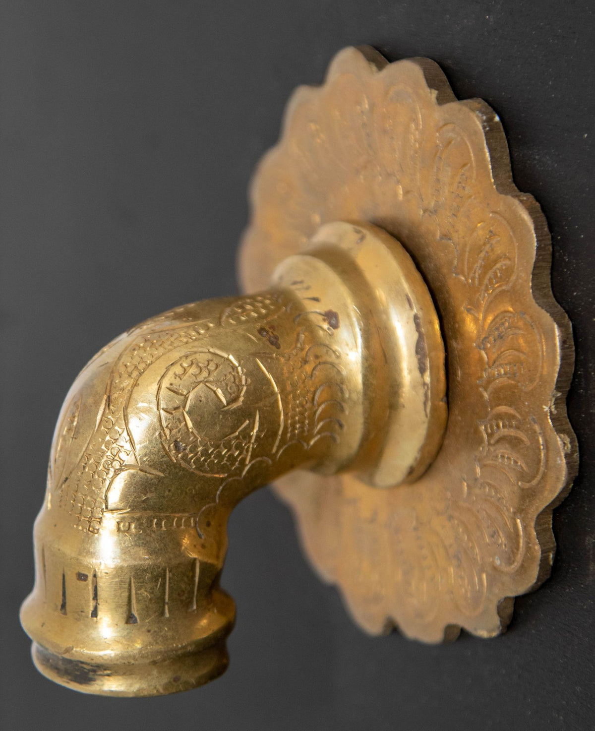 Vintage Moroccan Brass Fountain Faucet with Engraved Moorish Design