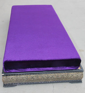 Vintage Moroccan Settee Low Bench, Daybed with Purple Cushion