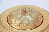 Vintage Gold Tone Islamic Moorish Roll Top Caviar Footed Dish Server 1960s