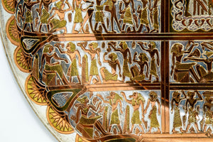 Egyptian Round Brass Tray with Silver and Copper Overlay Wall Hanging Decor