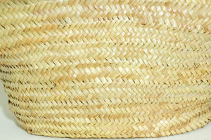 French Moroccan Straw Basket Tote Bag with Piped Leather Handles