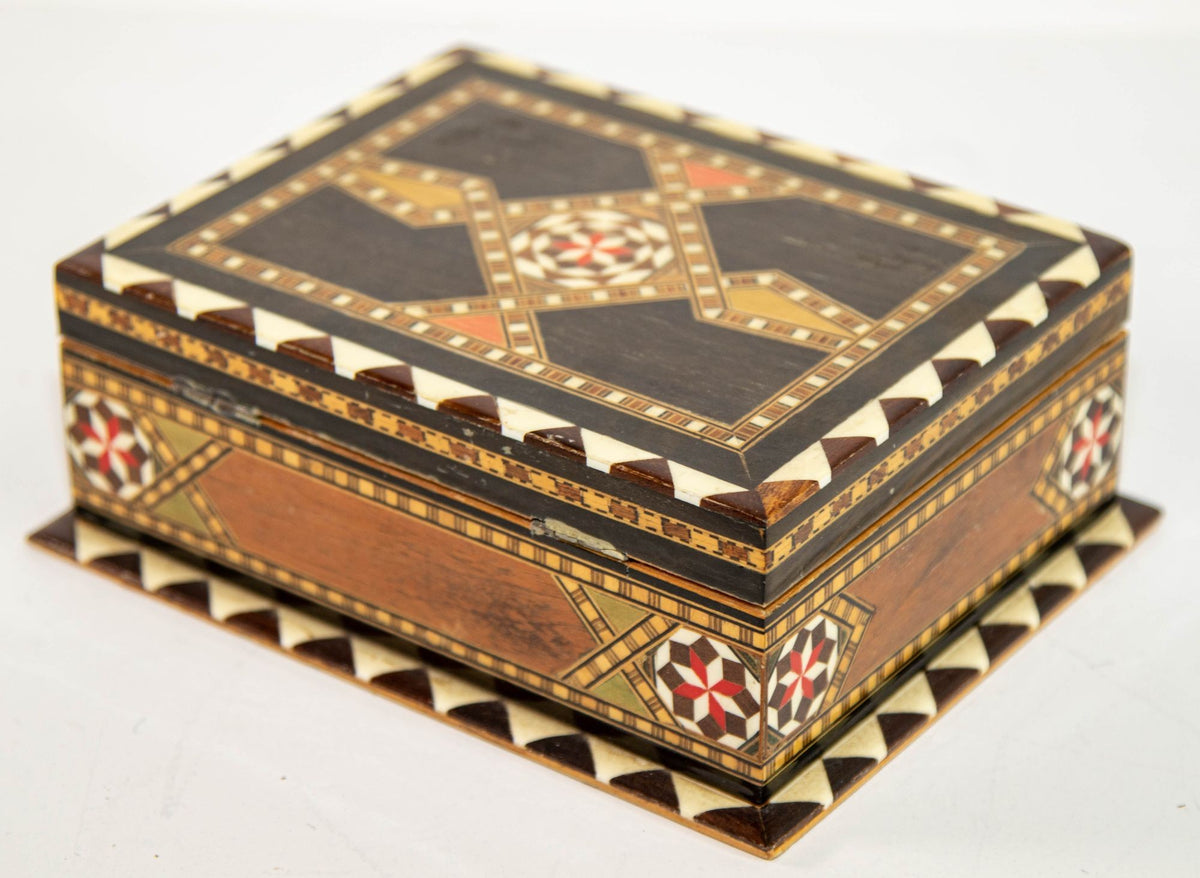 Moorish Wood Box Islamic Marquetry Mosaic Art Granada Spain Khatam Decor 1940s