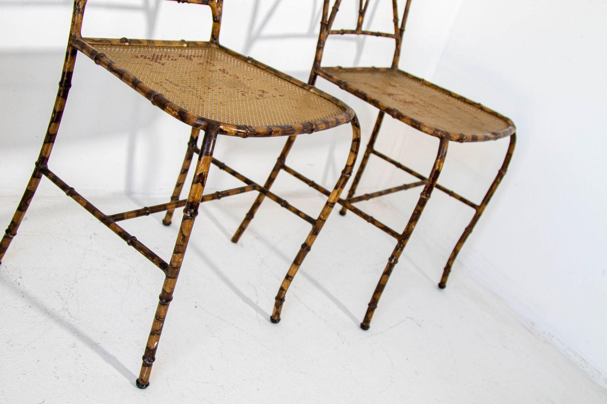 Italian Gilt Metal Faux Bamboo Dining Chairs 1950s Set of 4 — Italy