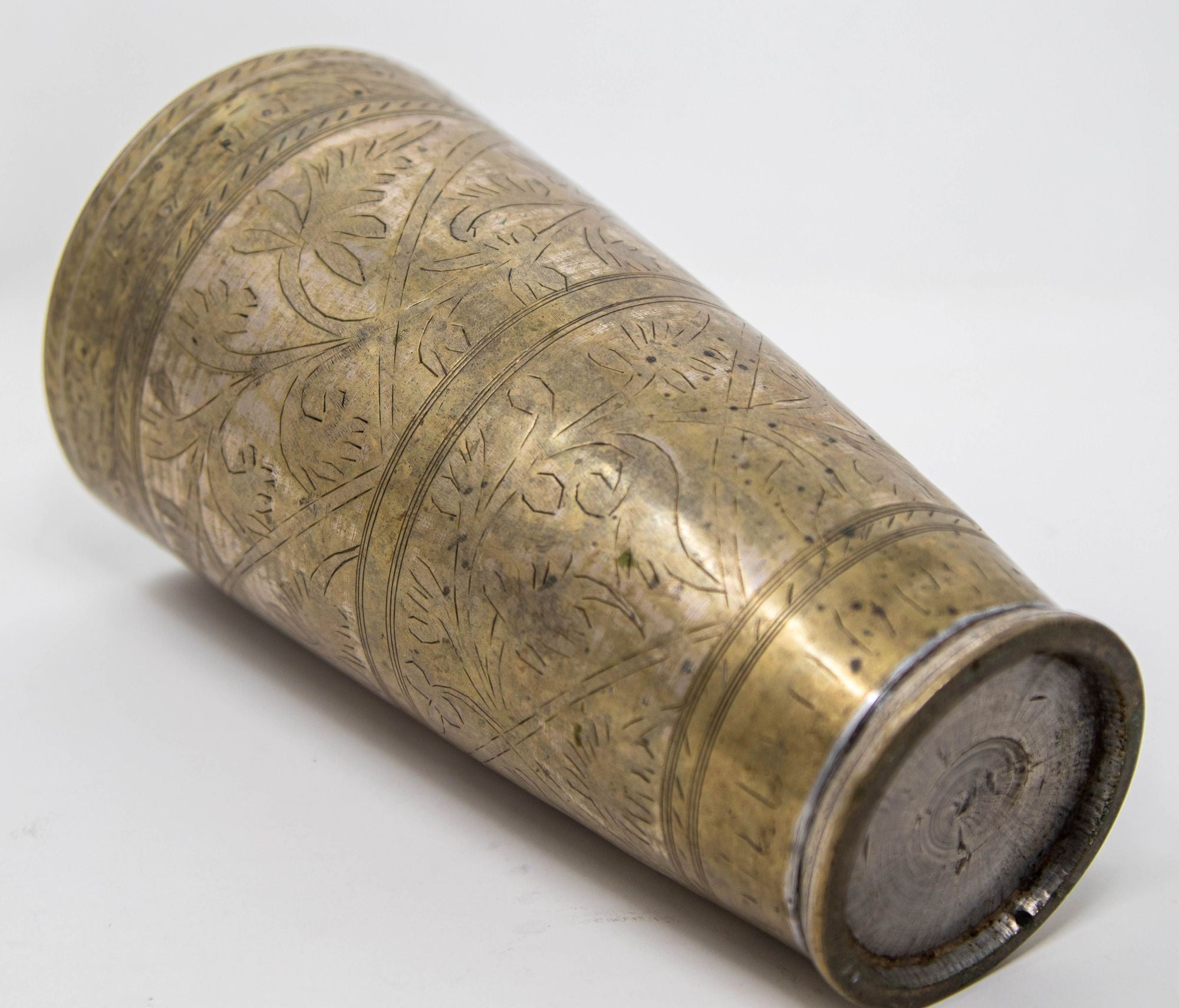 Antique Metal Engraved Mughal Beaker or Vase from India 1940s