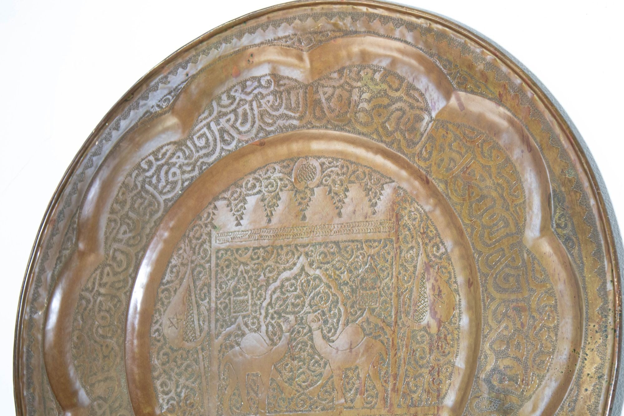 Large Moroccan Round Brass Tray Wall Decor 38 inches Circa 1950's