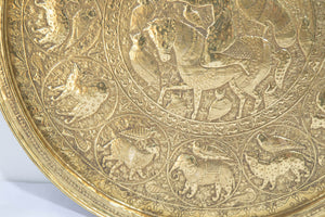 Collectible Islamic Asian Metalwork Polished Brass Tray Circa 1940s