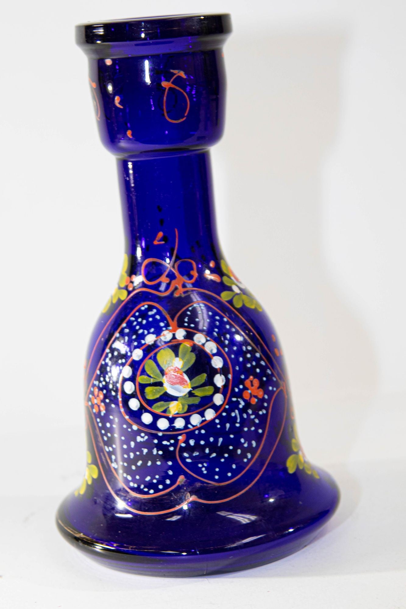 Vintage Royal Blue Opaque Enameled Bohemian Glass Hookah Base