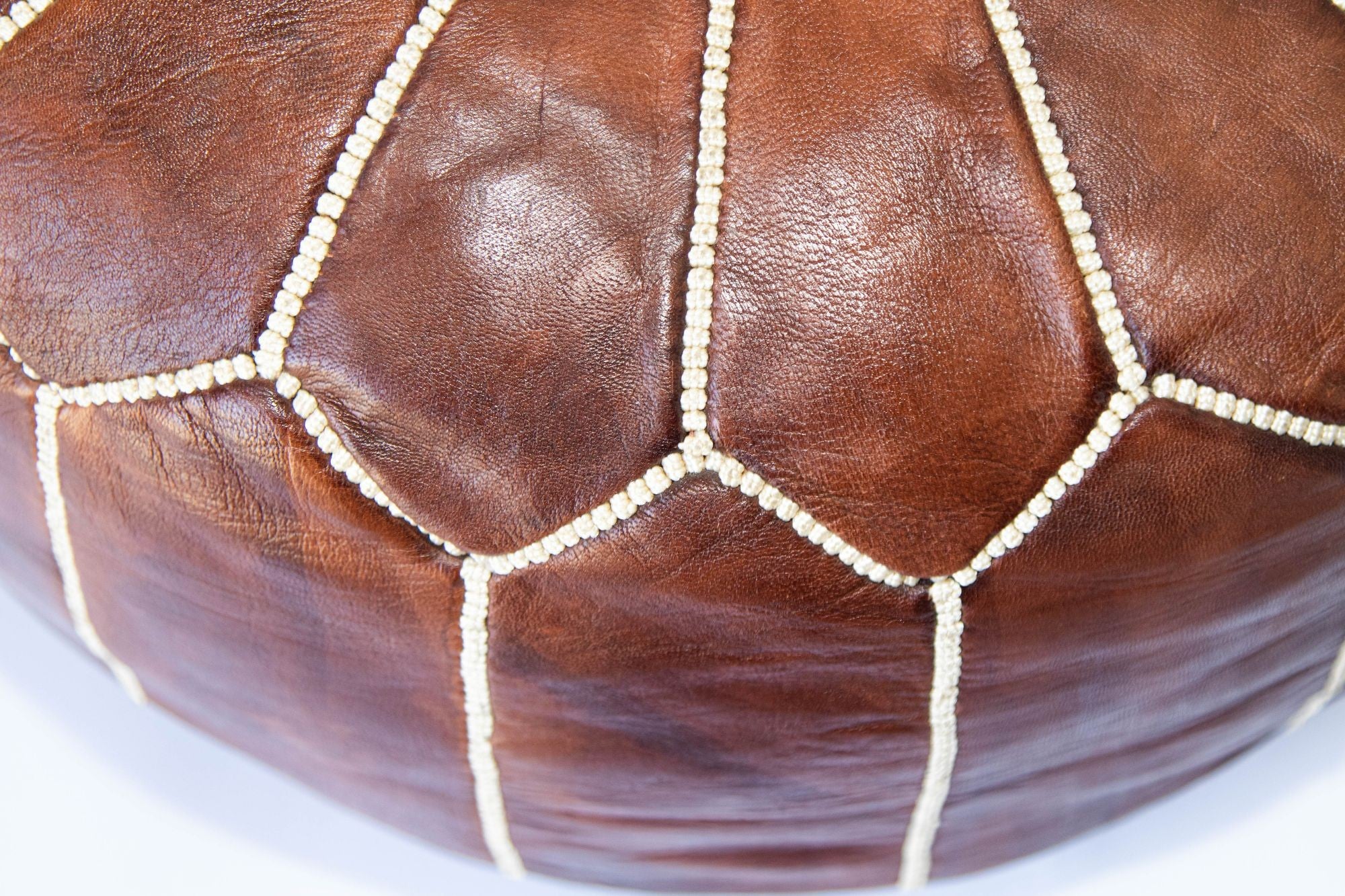 Moroccan Hand Tooled Brown Leather Pouf